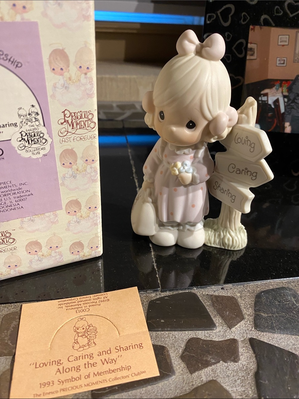 Precious Moments Girl Figurine with Signpost in Cream and Pink